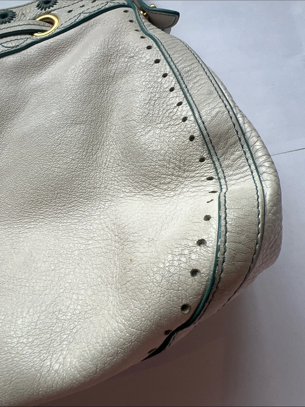 Cole Haan White Embroidered Drawstring Shoulder Bag